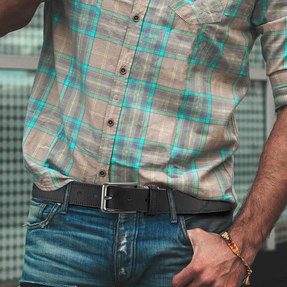 Men's Leather Belt - 1 3/8" Genuine Cowhide Dress Belt For Work, With⭐️ - Picture 4 of 6